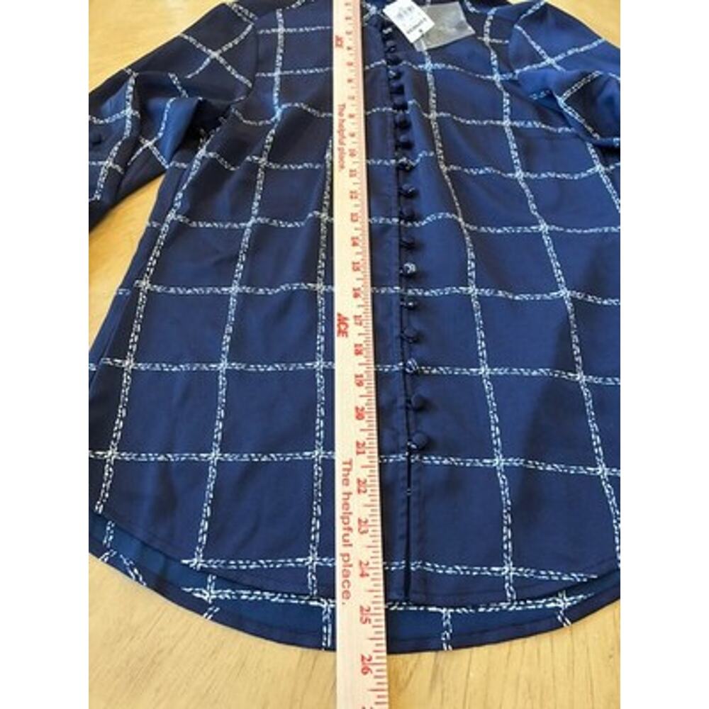 NWT Express Windowpane Button Blouse Victorian Asian Dark Academia Ruffle Neck S - Picture 8 of 16